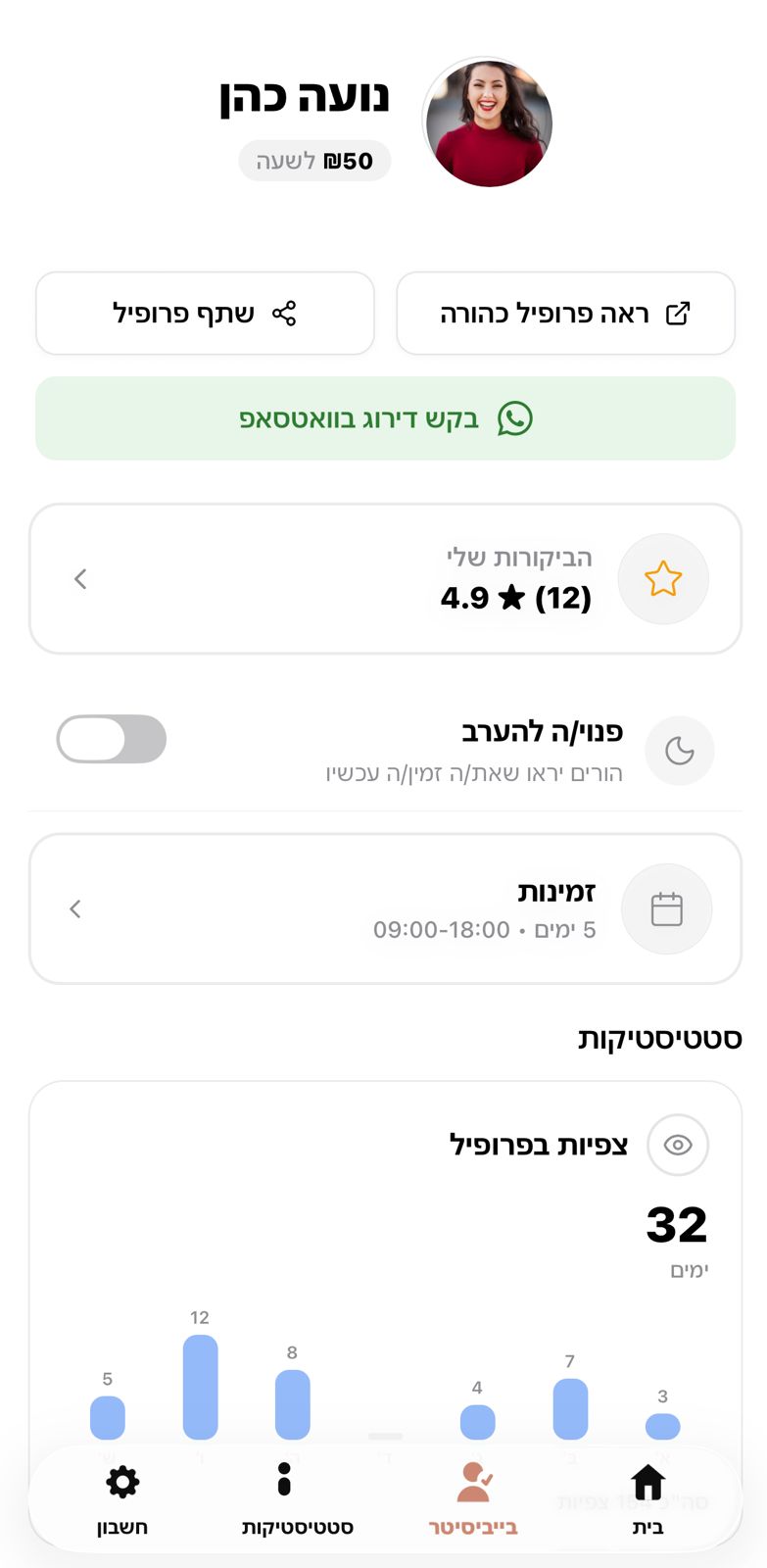 Calmino app - פרופיל בייביסיטר